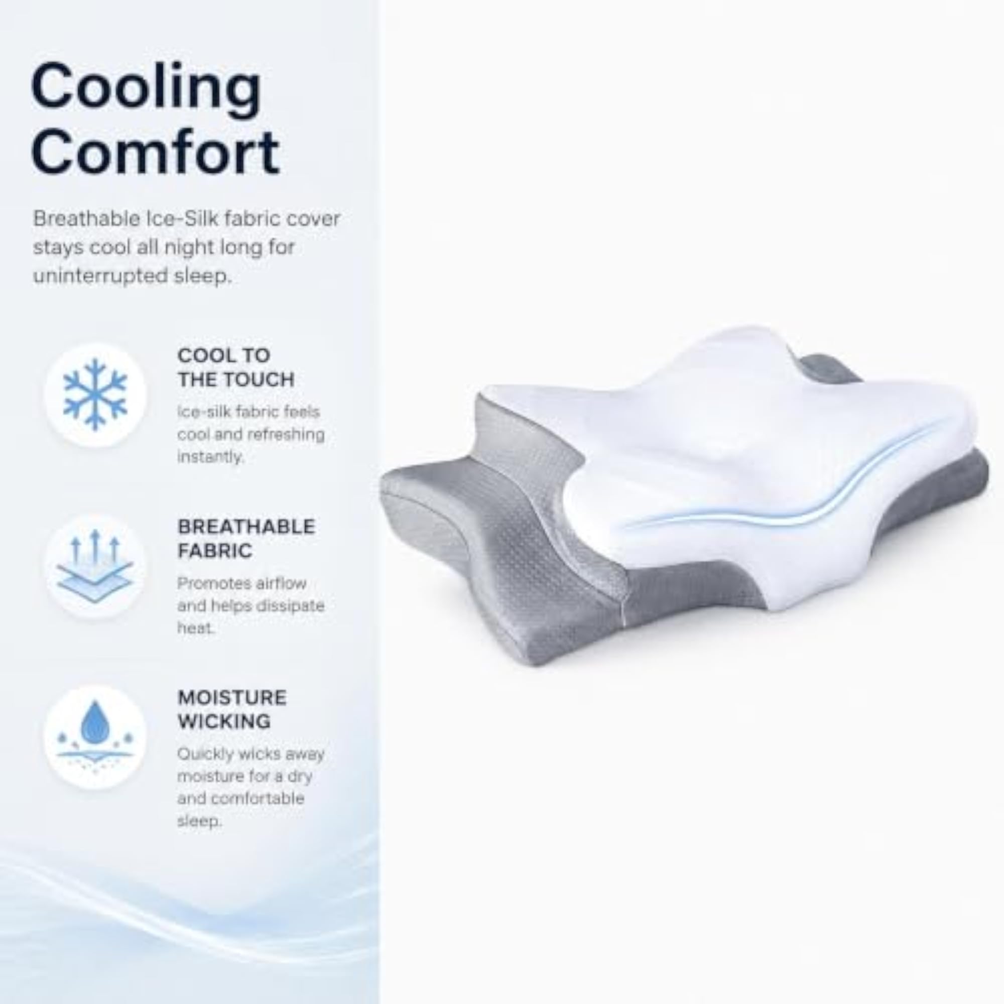 Cervical Pillow for Side Sleepers, Ice Silk Cover
